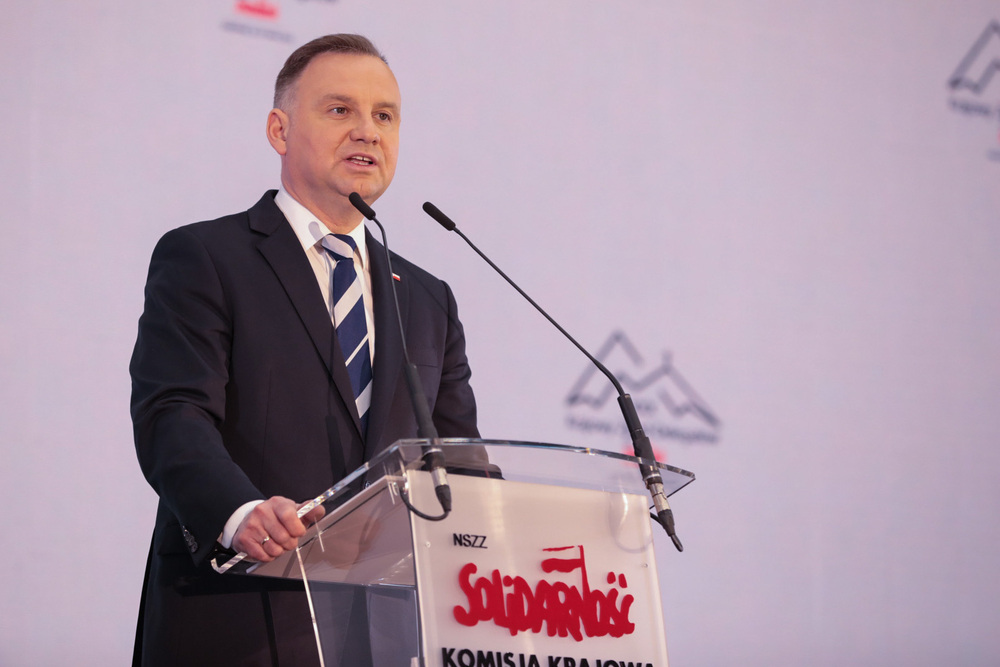 Prezydent RP Andrzej Duda na XXX Krajowym Zjeździe Delegatów NSZZ „Solidarność” w Zakopanem – 26 maja 2022. Fot. Mikołaj Bujak (IPN)