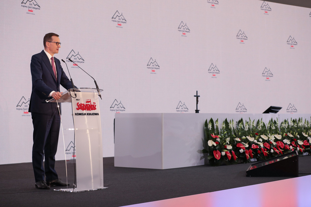 Premier Mateusz Morawiecki. XXX Krajowy Zjazd Delegatów NSZZ „Solidarność” w Zakopanem – 26 maja 2022. Fot. Mikołaj Bujak (IPN)
