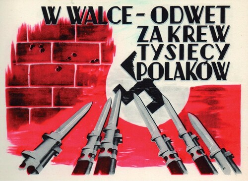 Fotokopia plakatu z okresu Powstania Warszawskiego (datowany na 23 sierpnia 1944 r.), autorstwa Stanisława Tomaszewskiego (pseudonimy Malarz, Miedza, Bartoszek, Wiśniewski), żołnierza AK (Komenda Główna AK - Oddział VI Biuro Informacji i Propagandy), uczestnika Powstania