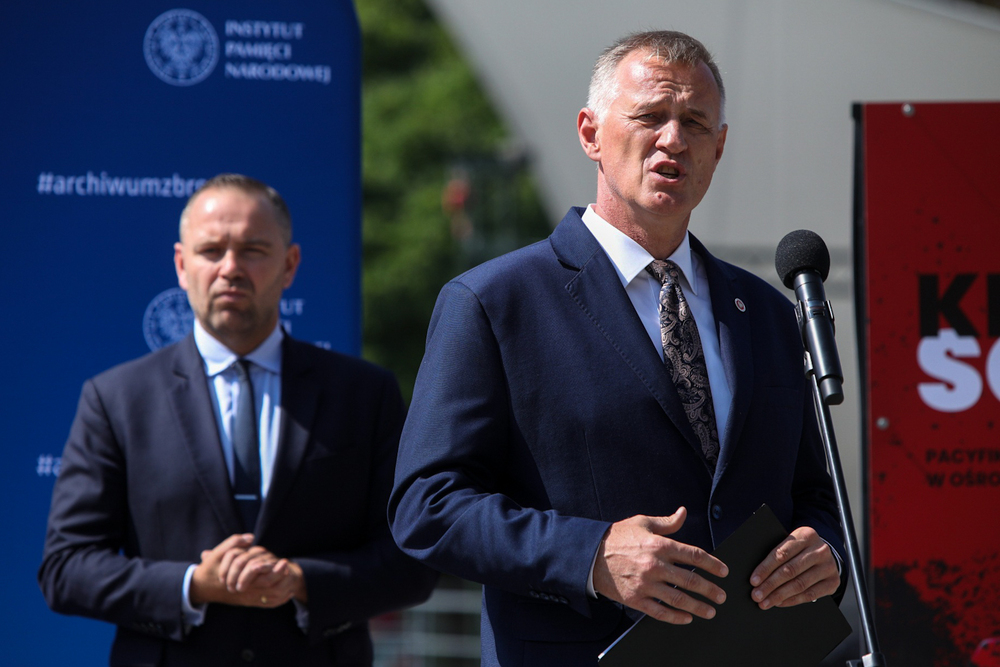 Prok. Andrzej Pozorski. Konferencja prasowa prezesa IPN otwierająca projekt #archiwumzbrodni – Kwidzyn, 14 sierpnia 2022. Fot. Sławek Kasper (IPN)