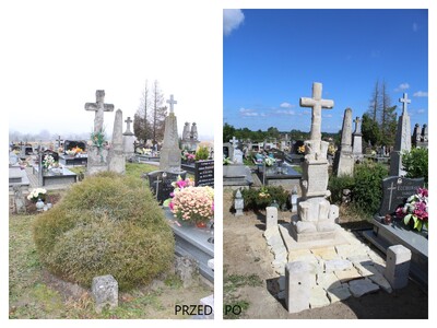 Zdjęcia ukazujące pomnik nagrobny stan przed i po remoncie – fot. Sylwia Kostyra OBUWiM w Lublinie
