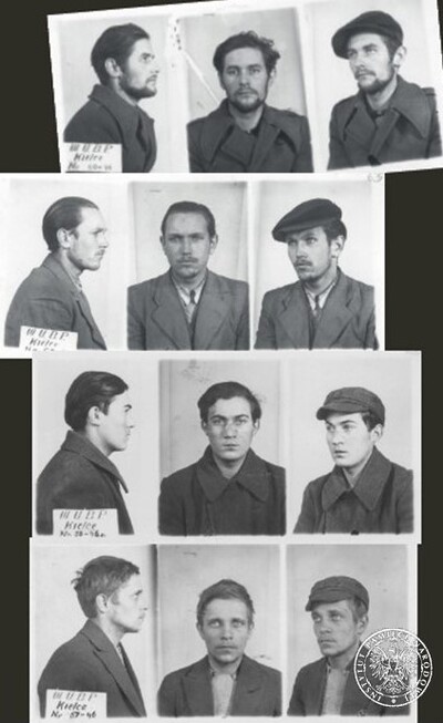 Zdjęcia sygnalityczne członków podziemia zbrojnego skazanych na śmierć przez mjr. S. Baraniuka 7 maja 1946 r. Wyrok wykonano trzy dni później. Fot. z zasobu IPN