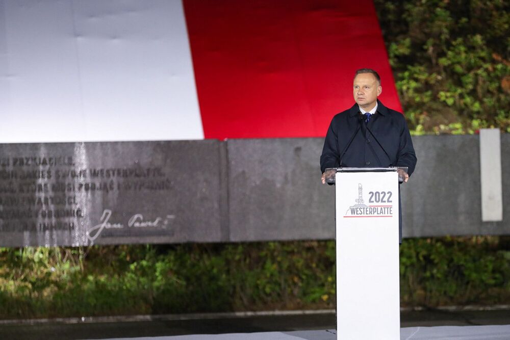 Prezydent Andrzej Duda podczas obchodów 83. rocznicy wybuchu II wojny światowej na Westerplatte – 1 września 2022. Fot. Mikołaj Bujak (IPN)