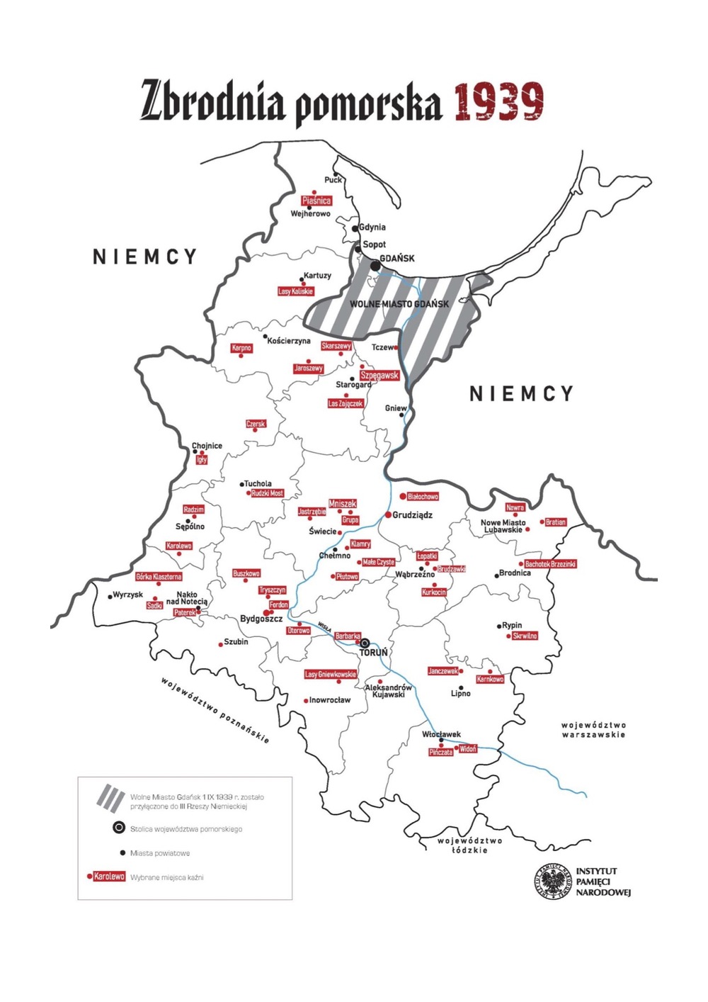 Mapa wybranych miejsc kaźni Zbrodni Pomorskiej