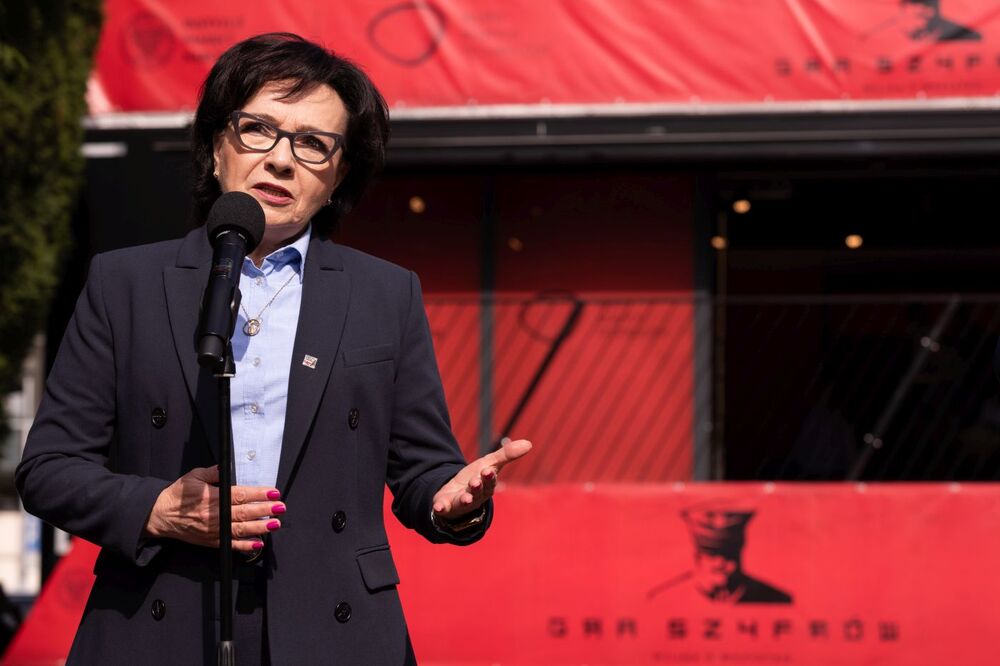 Marszałek Sejmu Elżbieta Witek podczas konferencji inaugurującej mobilną prezentację „Gry szyfrów” – Warszawa, 14 września 2022. Fot. Mikołaj Bujak (IPN)