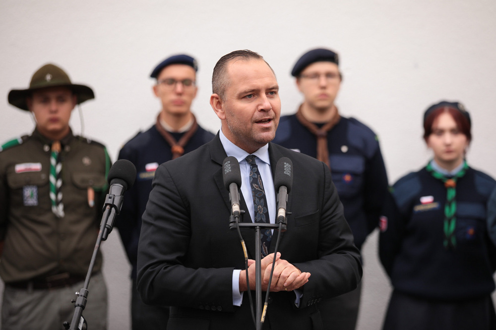 Prezes IPN dr Karol Nawrocki. Odsłonięcie muralu poświęconego mjr. Hieronimowi Dekutowskiemu „Zaporze” – Lublin, 29 września 2022. Fot. Mikołaj Bujak (IPN)