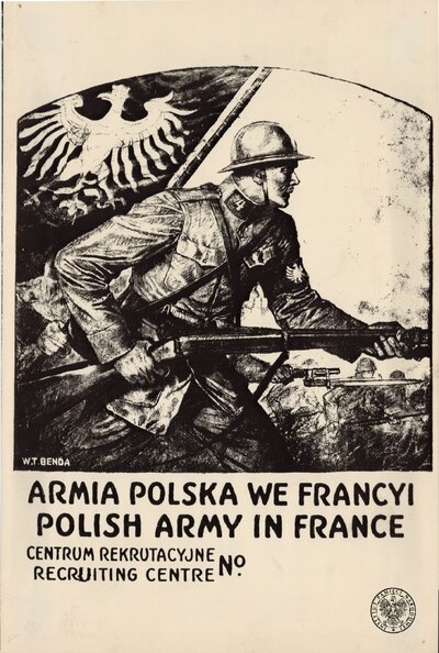Plakat rekrutacyjny Armii Polskiej we Francji autorstwa Władysława Bendy (zasób IPN)