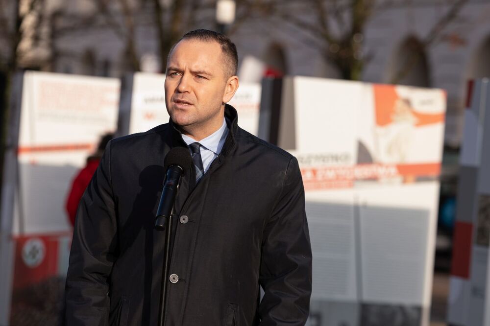 Dr Karol Nawrocki, prezes Instytutu Pamięci Narodowej, podczas otwarcia wystawy IPN „Gospodarka III Rzeszy” – Warszawa, 12 stycznia 2023. Fot. Mikołaj Bujak (IPN)