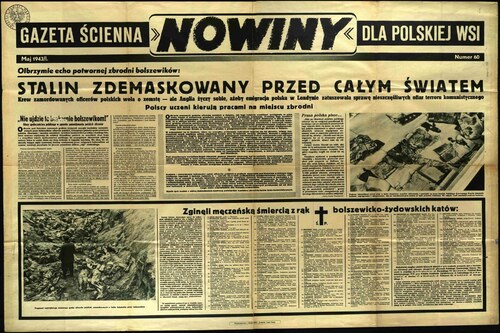 „Nowiny. Gazeta ścienna dla Polskiej wsi”, nr 60 z maja 1943 r. Było to polskojęzyczne, propagandowe czasopismo wydawane w latach wojny przez niemieckiego okupanta (z zasobu IPN)