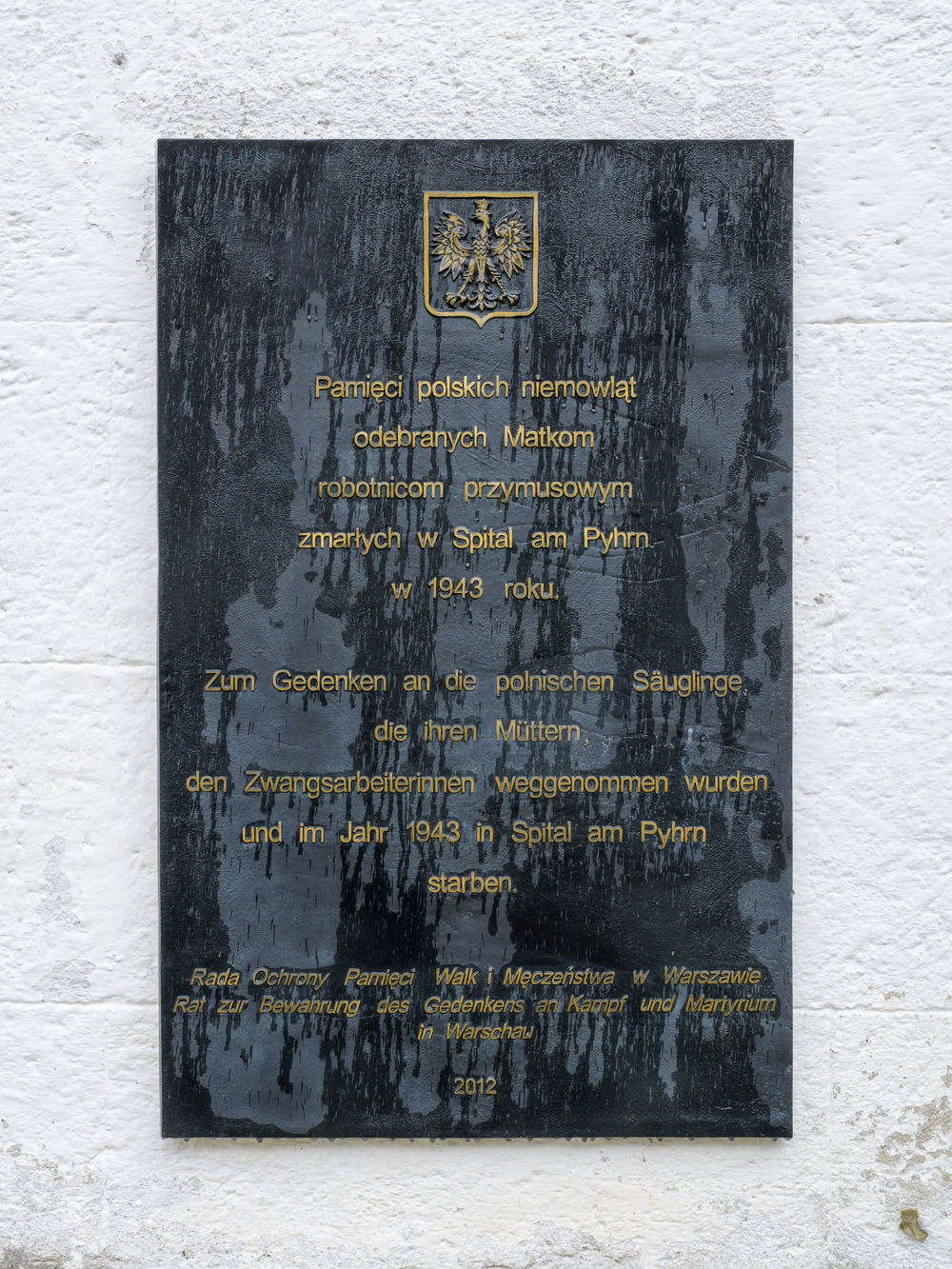 Tablica upamietniająca polskie niemowlęta zmarłe w Spital am Pyhrn. Fot. Wikimedia Commons/Isiwal - Eigenes Werk (CC BY-SA 4.0)