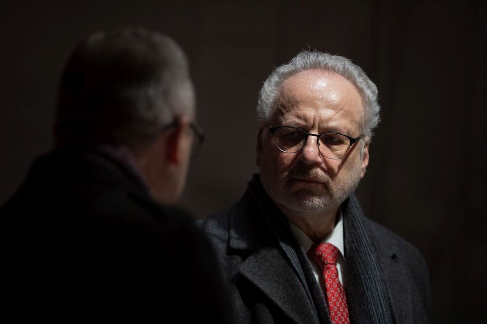 Prezydent Łotwy Egils Levits w Mauzoleum Prezydentów RP na uchodźstwie – Warszawa, 23 lutego 2023. Fot. Mikołaj Bujak (IPN)