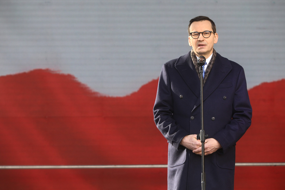 Premier Mateusz Morawiecki podczas obchodów Narodowego Dnia Pamięci Żołnierzy Wyklętych w dawnym więzieniu mokotowskim – Warszawa, 1 marca 2023. Fot. Sławek Kasper (IPN)