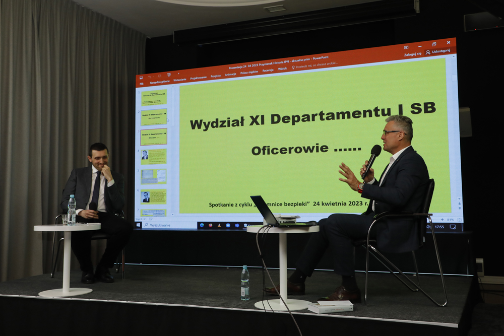Spotkanie „Tajemnice Wydziału XI Departamentu I SB” z cyklu „Tajemnice bezpieki” – Warszawa, 24 kwietnia 2023. Fot. Piotr Życieński (IPN)