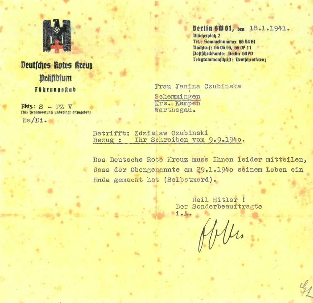 Dokumenty dot. pobytu w Forcie VII w Poznaniu i rozstrzelania Zdzisława Czubińskiego (przekazane do zbiorów Muzeum Martyrologii Wielkopolan Fort VII)