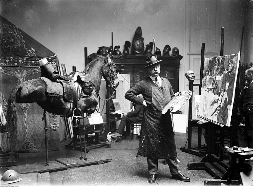 Wojciech Kossak w swojej pracowni. Fot. Domena publiczna