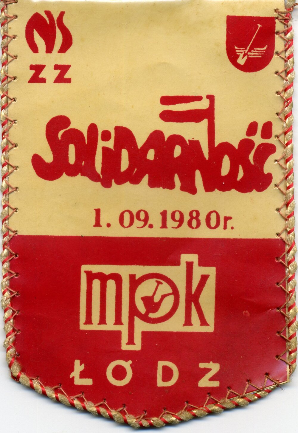 Proporczyk upamiętniający narodziny „Solidarności” w łódzkim MPK. Ze zbiorów IPN w Łodzi