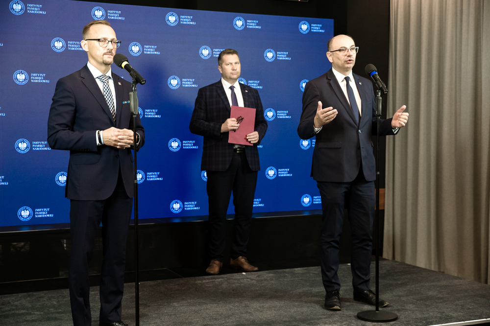 Konferencja prasowa dotycząca konkursu dla nauczycieli najlepszy scenariusz lekcji „Sprawiedliwi z Markowej” – Warszawa, 8 września 2023. Fot. Sławek Kasper (IPN)