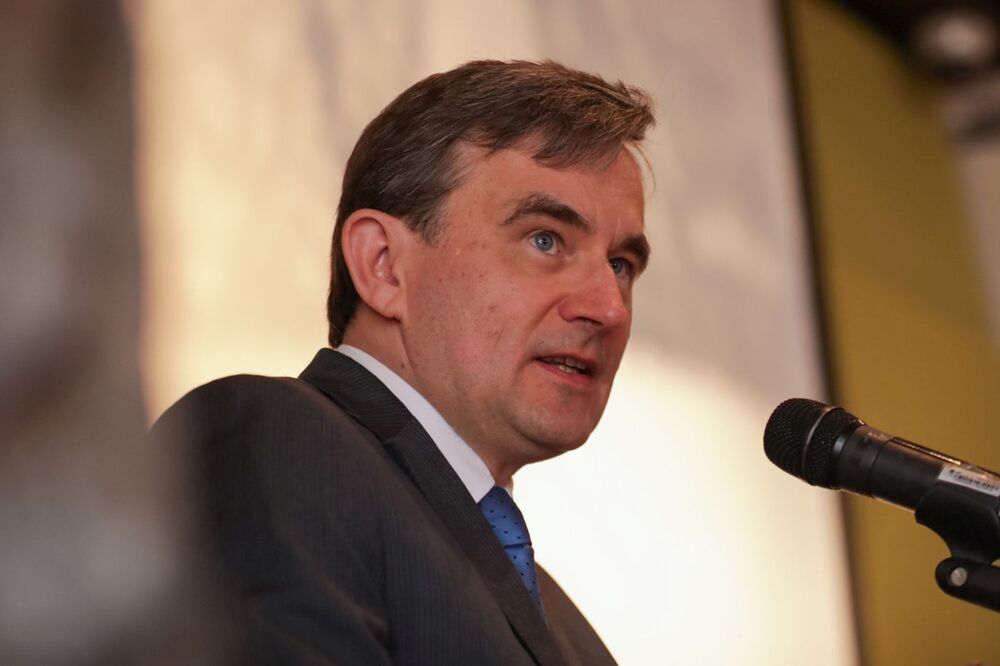 Ambasador RP w Meksyku i Kostaryce Maciej Ziętara podczas otwarcia wystawy „Szlaki Nadziei. Odyseja Wolności” w Meksyku – 3 listopada 2023. Fot. Mikołaj Bujak (IPN)