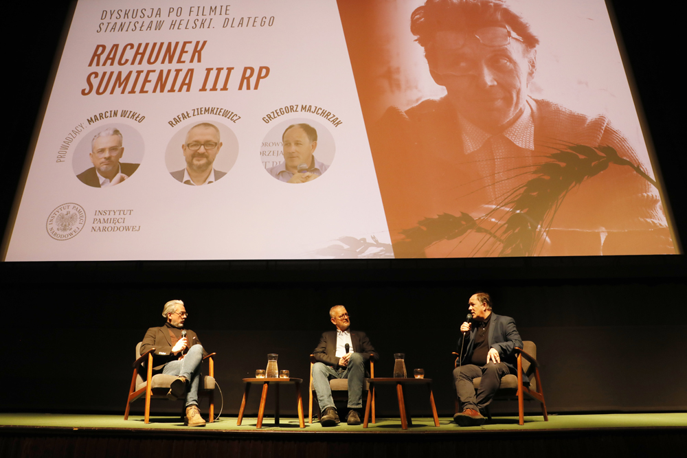 Dlaczego wciąż nie osądzono sprawców zbrodni komunistycznych? Dyskusja „Rachunek sumienia III RP” oraz pokaz filmu „Stanisław Helski. Dlatego” – Warszawa, 4 grudnia 2023. Fot. Piotr Życieński (IPN)