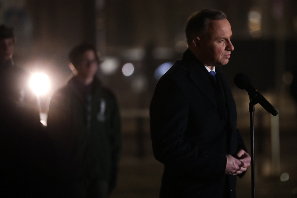 Światło Wolności – w hołdzie ofiarom stanu wojennego – Warszawa, 13 grudnia 2023. Na zdj. Prezydent RP Andrzej Duda. Fot. Mikołaj Bujak (IPN)