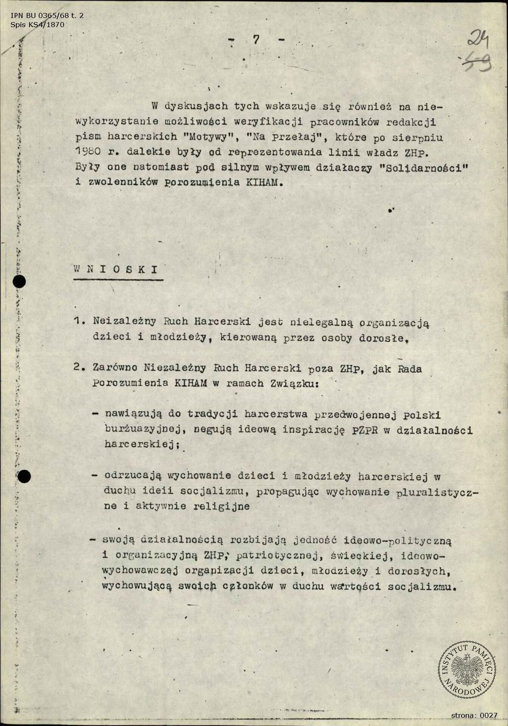 Fragment opracowania SB ze stycznia 1982 r. (z zasobu IPN)