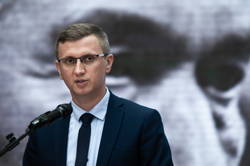 Uroczystości w Wierzchosławicach w 150. rocznicę urodzin Wincentego Witosa. Na zdj. dr Marcin Bukała (IPN Rzeszów) – 21 stycznia 2024. Fot. Sławek Kasper (IPN)