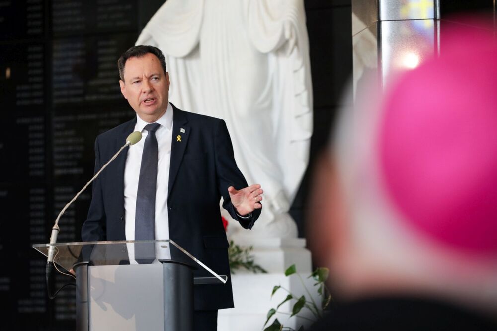 Uroczystości w Toruniu upamiętniające Polaków ratujących Żydów pod okupacją niemiecką. Na zdj. Yacov Livne, ambasador Izraela w Polsce – 20 marca 2024. Fot. Mikołaj Bujak (IPN)