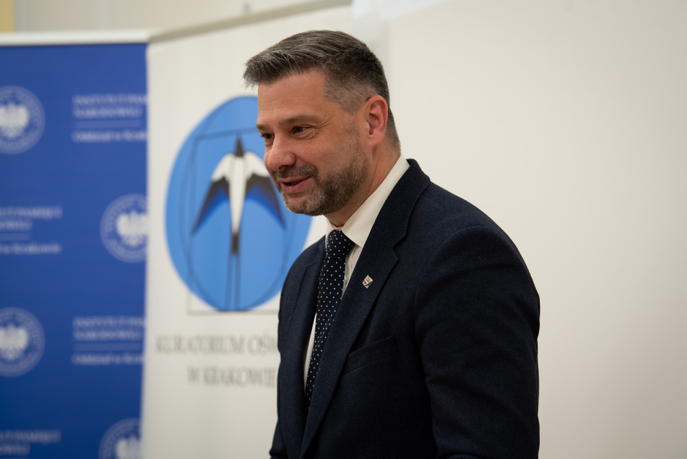 Gala finałowa małopolskiego konkursu „Młody dokumentalista” – Kraków, 20 marca 2024. Na zdj. dyrektor Oddziału IPN w Krakowie dr hab. Filip Musiał. Fot. Agnieszka Masłowska (IPN)