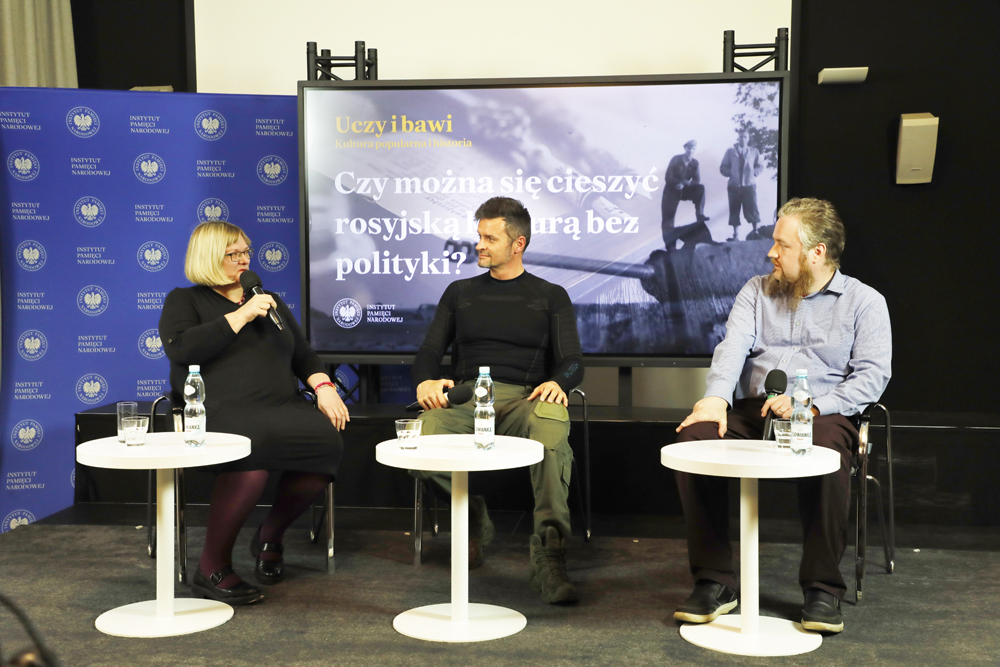 Spotkanie „Czy można się cieszyć rosyjską kulturą bez polityki?” z cyklu „Uczy i bawi. Kultura popularna i historia” – Warszawa, 5 kwietnia 2024. Fot. Piotr Życieński (IPN)