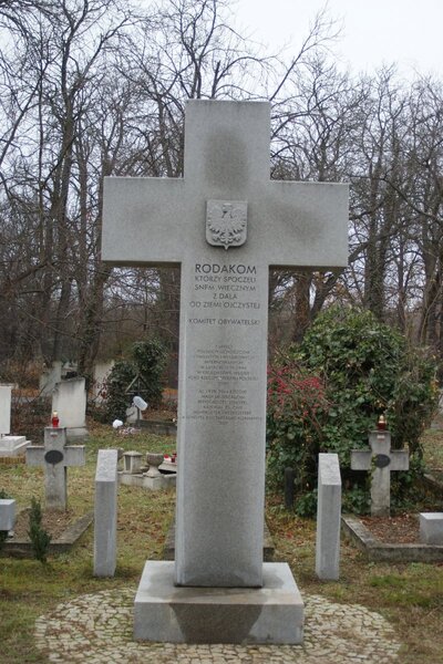 Krzyż pamiątkowy na cmentarzu Rákoskeresztúr poświęcony Polakom zmarłym z dala od Ojczyzny (fot. Adam Siwek, BUW IPN)