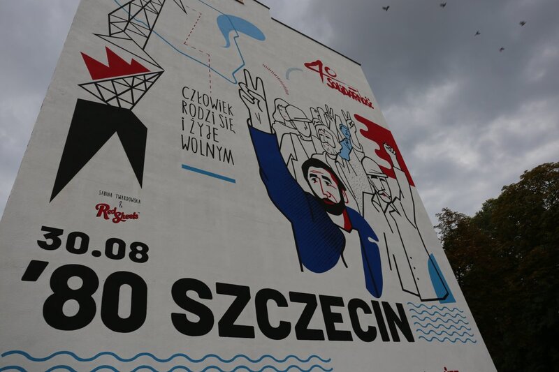 The unveiling of a mural commemorating the 40th anniversary of the August Accords in Szczecin.