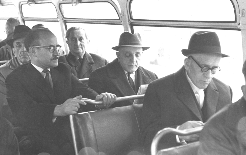 Jan Mazurek, Franciszek Kamiński and Stanisław Mierzwa on the bus to Wierzchosławice, 1968
