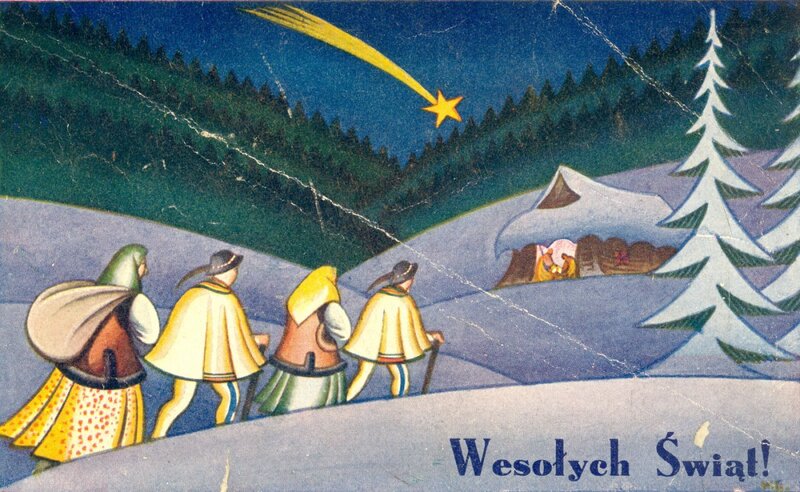 A Christmas card, probably issued before the war by the &#039;Wydawnictwo Salonu Malarzy Polskich&#039; Publishing House. AIPN Katowice