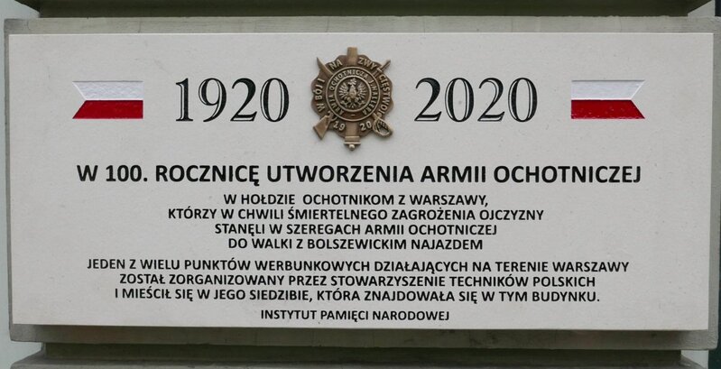 The unveiling of the plaque dedicated to the Volunteer Army of 1920 - Warsaw, 12 August 2020
