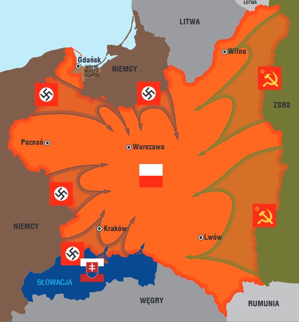 Map: German and Soviet aggression on Poland in September 1939