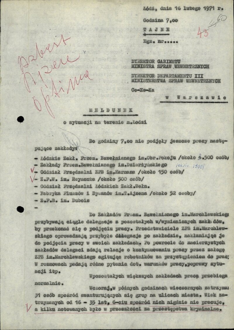 1971 Łódź textile workers strike - archival source