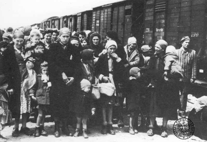 Women and children upon arrival in Auschwitz-Birkenau