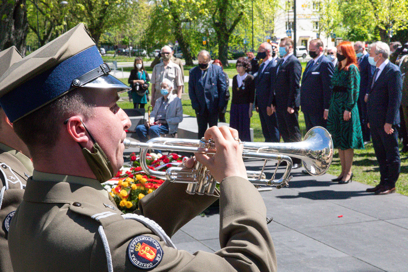 Commemorative celebrations at the Monument to Witold Pilecki on the 120th anniversary of his birth, Warsaw 13 May 2021