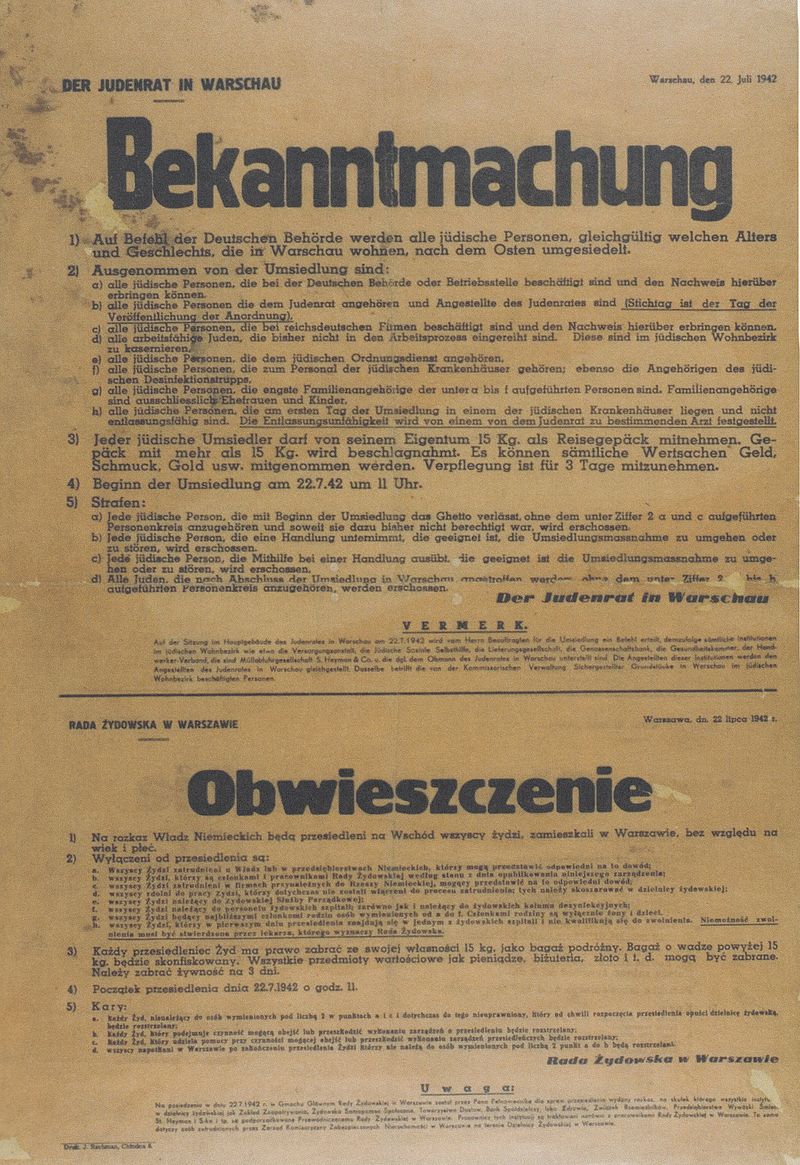 The resettlement order from 22 July 1942
