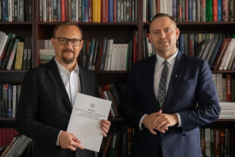 The IPN's President Karol Nawrocki with newly-appointed spokesman, Rafał Leśkiewicz