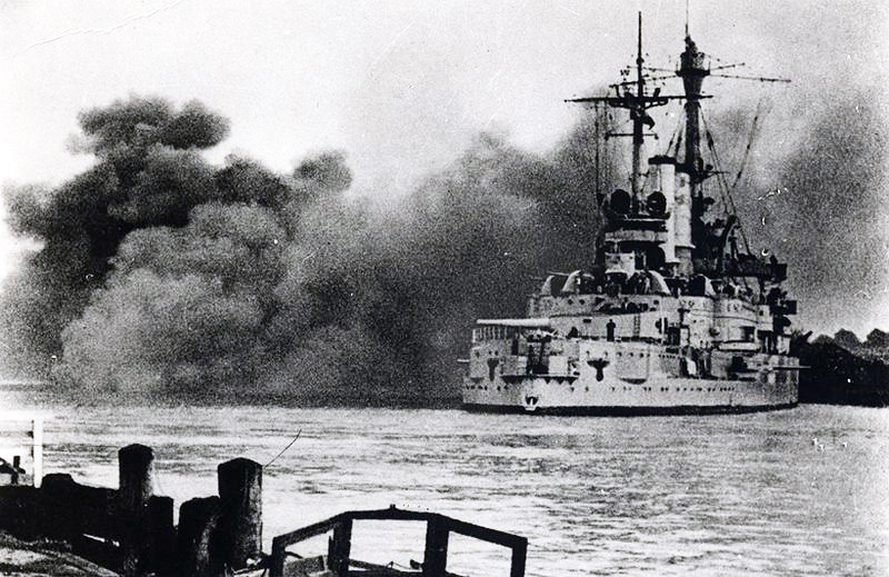 Schleswig-Holstein battleship shelling Polish positions in Westerplatte, 1 September 1939