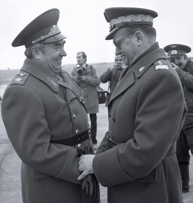 Commander-in-chief of the Warsaw Pact forces, Soviet Marshal Viktor Kulikov and General Wojciech Jaruzelski