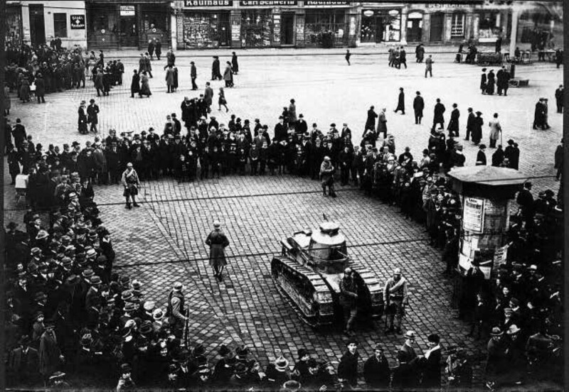 French Renault FT tank in the Katowice market square on the day of the plebiscite