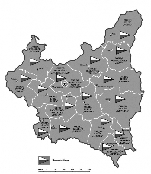 The territorial structure of the ZWZ-AK in the territory of the Second Polish Republic