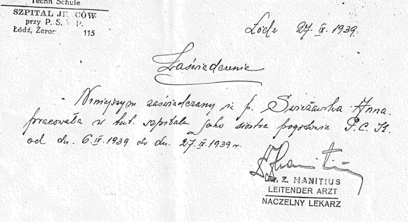 Certificate from a military doctor from Łódź for Anna Świeżawska (a copy from author’s private collection)