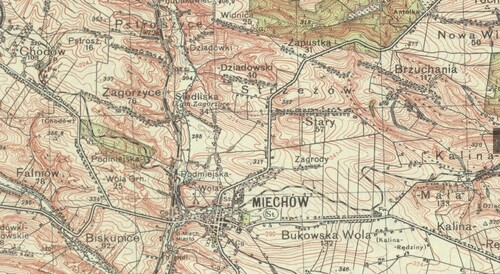 Siedliska near Miechów. A map published by the Military Geographical Institute in Warsaw in 1936. From the collection of the National Library - polona.pl