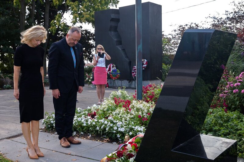 Honoring the victims of Soviet crimes at the local Katyn Memorial and at a plaque to Polish deportees to Siberia.