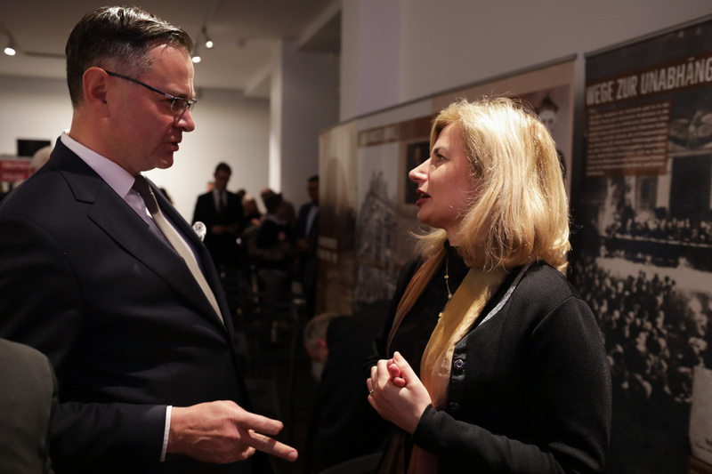 Deputy Ambassador to Germany Paweł Gronow and the Director of the IPN Office of International Cooperation Agnieszka Jędrzak at the opening of the IPN History Point in Berlin — 14 February 2023; photo: M. Bujak (IPN)