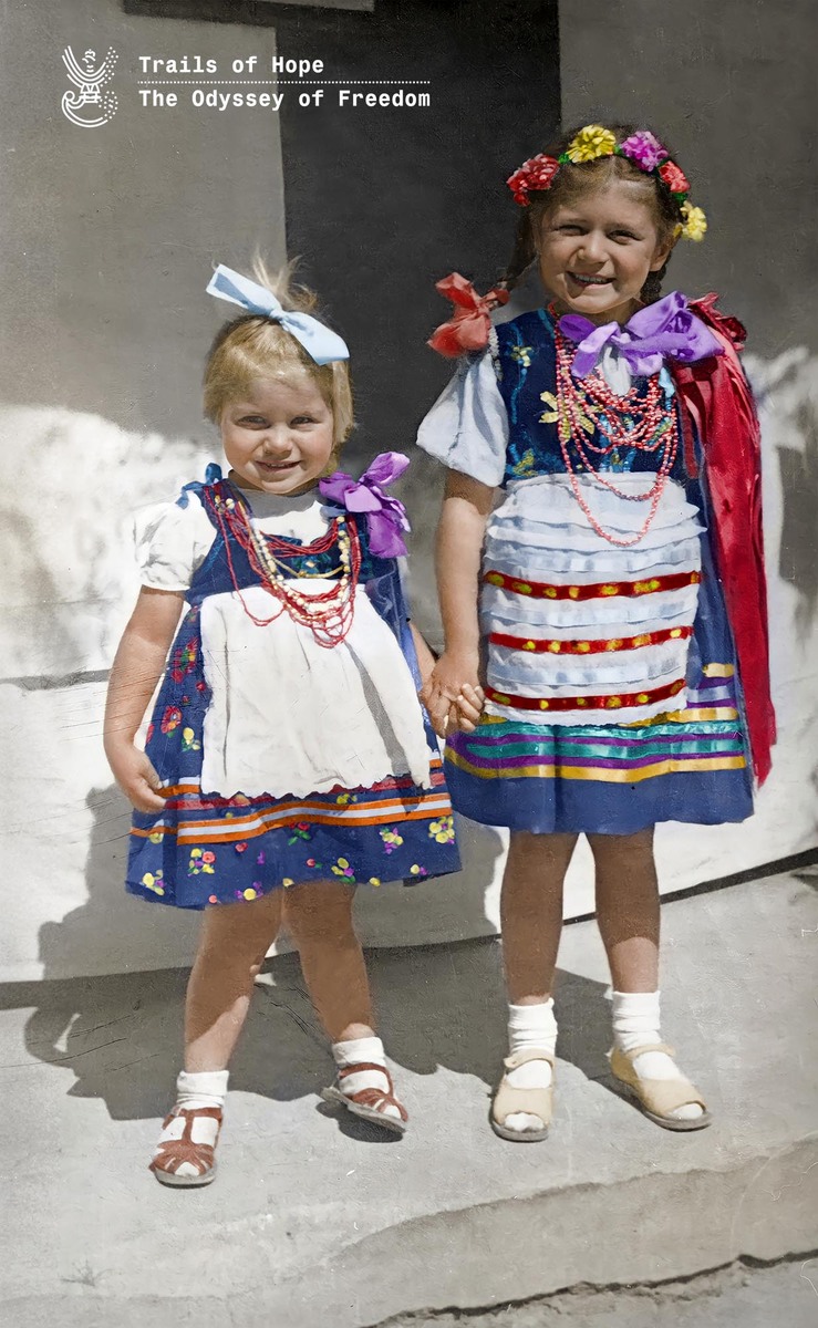 Polish girls wearing traditional folk costumes in Rusape, today's Zimbabwe, 1943—1946; photo courtesy of the Polish Institute and Sikorski Museum