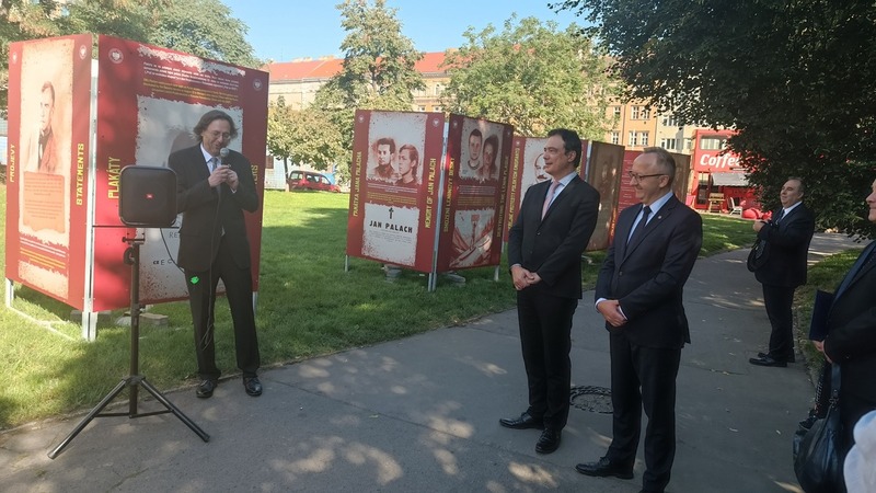 Deputy President of the IPN, Prof. Karol Polejowski at the official opening of the Institute's "Not only Siwiec" exhibition in Prague